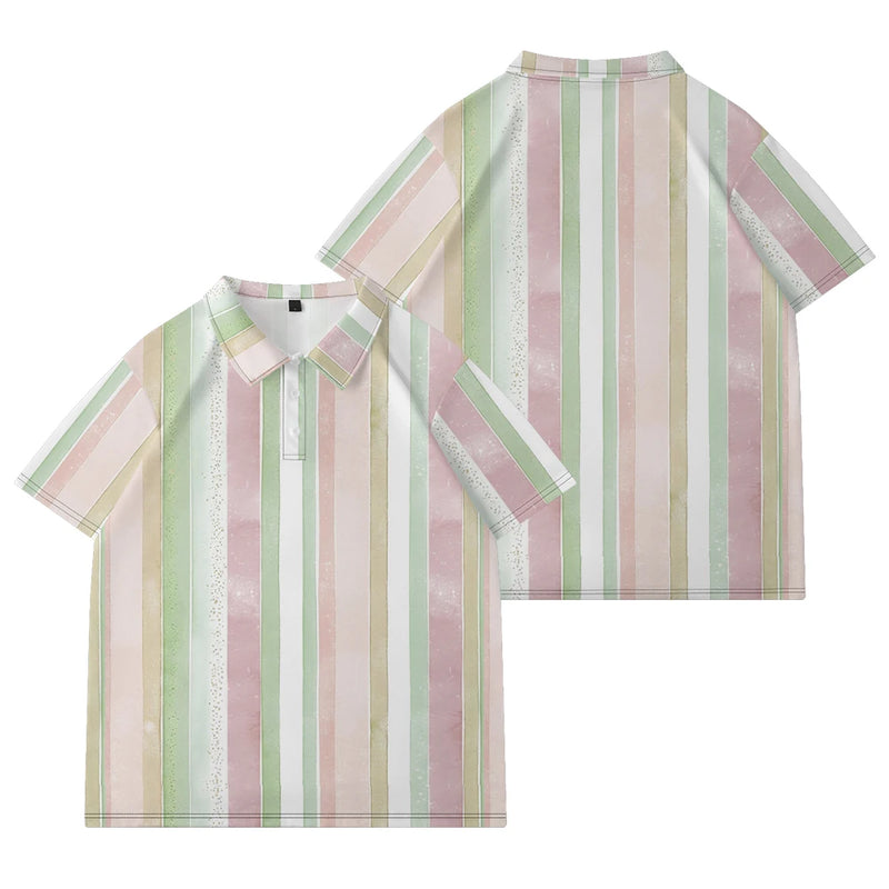 Camisa polo listrada para homens, botão de lapela casual, adequado para compras e golfe, plus size, rosa, verde, laranja, 1