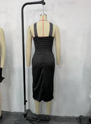 Sexy noite fora vestidos de festa para as mulheres 2022 strass ruched alta fenda contraste rendas espartilho sem mangas halter vestido fino novo