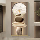 Estilo chinês Zen Pedra Golden Deer Canvas Pintura Wall Art, Rich Tree Posters, Fengshui Wall Art para decoração varanda, sem moldura