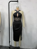 Sexy noite fora vestidos de festa para as mulheres 2022 strass ruched alta fenda contraste rendas espartilho sem mangas halter vestido fino novo