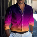 Moda Outono Gradiente Cores Camisa Dos Homens de Negócios Casuais Camisas de Botão de Manga Longa Dos Homens Slim Fit Lapela Camisas Roupas