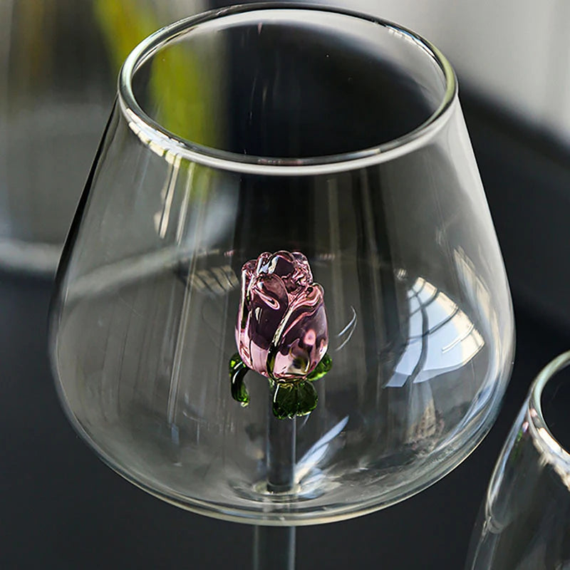 Criativo 3d rosa vidro rosa embutido vermelho branco copos de vinho copo drinkware cálice flauta champanhe doméstico adorável presente dos namorados