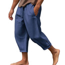 Bandagem de bolso grande calça grande masculina, calça harém solta, calça larga de linho masculina, calça casual masculina