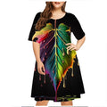 Vestido de gota de chuva verde verde feminino, manga curta, decote em O, solto, vestidos plus size, impressão 3D, mini, casual, moda verão, 5XL, 6XL