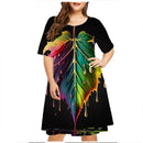Vestido de gota de chuva verde verde feminino, manga curta, decote em O, solto, vestidos plus size, impressão 3D, mini, casual, moda verão, 5XL, 6XL