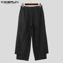 Incerun-calças plissadas soltas para homens, cor sólida, casual, perna larga, streetwear, moda