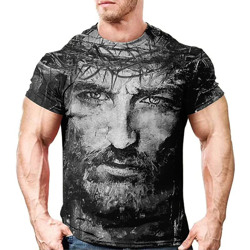 Estilo e Fé: Camiseta Retro 3D com Estampa de Jesus