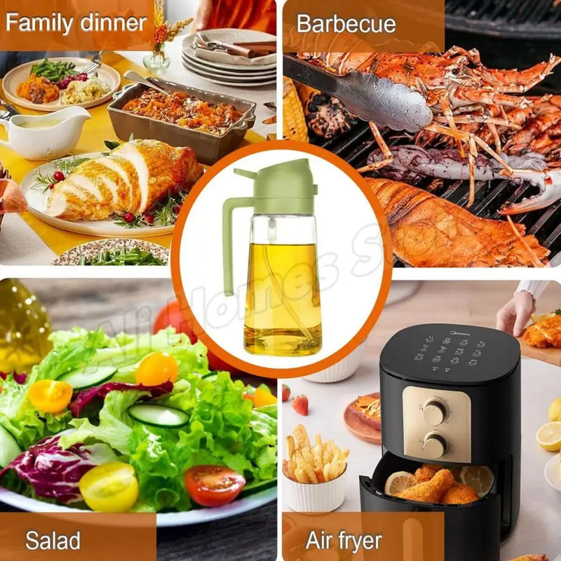 Garrafa dispensadora de óleo 2 em 1, 500ml, spray de plástico, pulverizador de óleo, frasco, galheteiro, churrasco, cozinha, assar, piquenique, ferramenta de cozinha