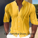 Camisa de gola geométrica com estampa gradiente masculina, manga comprida, vermelho, amarelo, azul, verde, ao ar livre, street fashion, casual