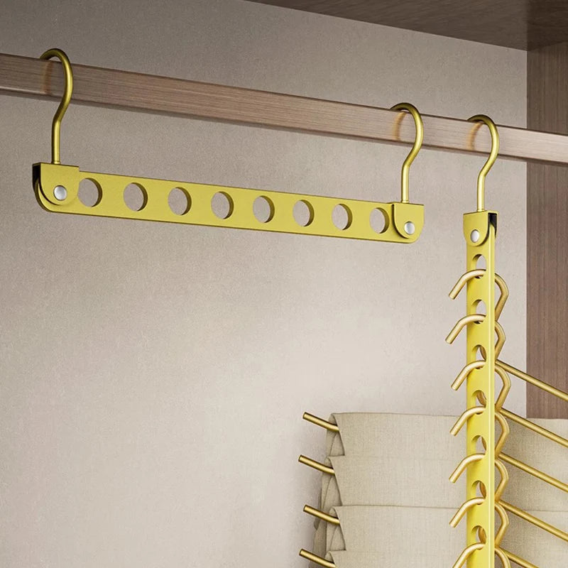 Rack de armazenamento com 8 buracos para cabide de roupas, liga de alumínio, ganchos mágicos rotativos, organizador, guarda-roupa, economizador de espaço