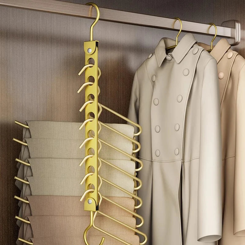 Rack de armazenamento com 8 buracos para cabide de roupas, liga de alumínio, ganchos mágicos rotativos, organizador, guarda-roupa, economizador de espaço