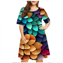 Vestido de gota de chuva verde verde feminino, manga curta, decote em O, solto, vestidos plus size, impressão 3D, mini, casual, moda verão, 5XL, 6XL