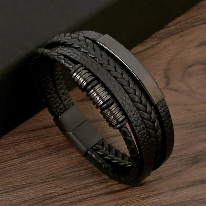 Pulseira Masculina Clássica Trançada Multi Camadas