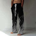 Calças esportivas com cordão transfronteiriço, cintura elástica, perna reta, padrão de chama, impresso em 3D, calça casual extragrande, nova