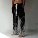 Calças esportivas com cordão transfronteiriço, cintura elástica, perna reta, padrão de chama, impresso em 3D, calça casual extragrande, nova
