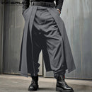 Incerun-calças plissadas soltas para homens, cor sólida, casual, perna larga, streetwear, moda