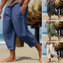 Bandagem de bolso grande calça grande masculina, calça harém solta, calça larga de linho masculina, calça casual masculina