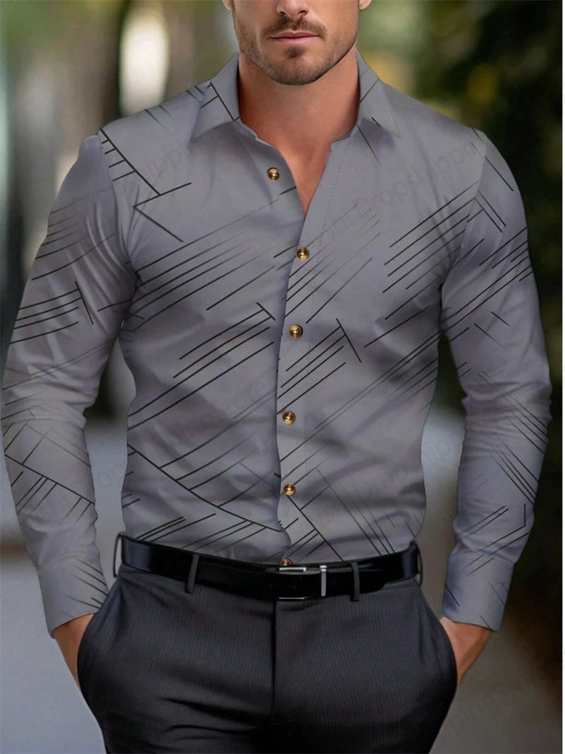Camisas havaianas de manga comprida masculina, lapela casual de negócios, blusa de praia, roupas masculinas, moda feminina, rua vocacional, verão