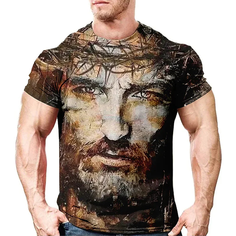 Estilo e Fé: Camiseta Retro 3D com Estampa de Jesus
