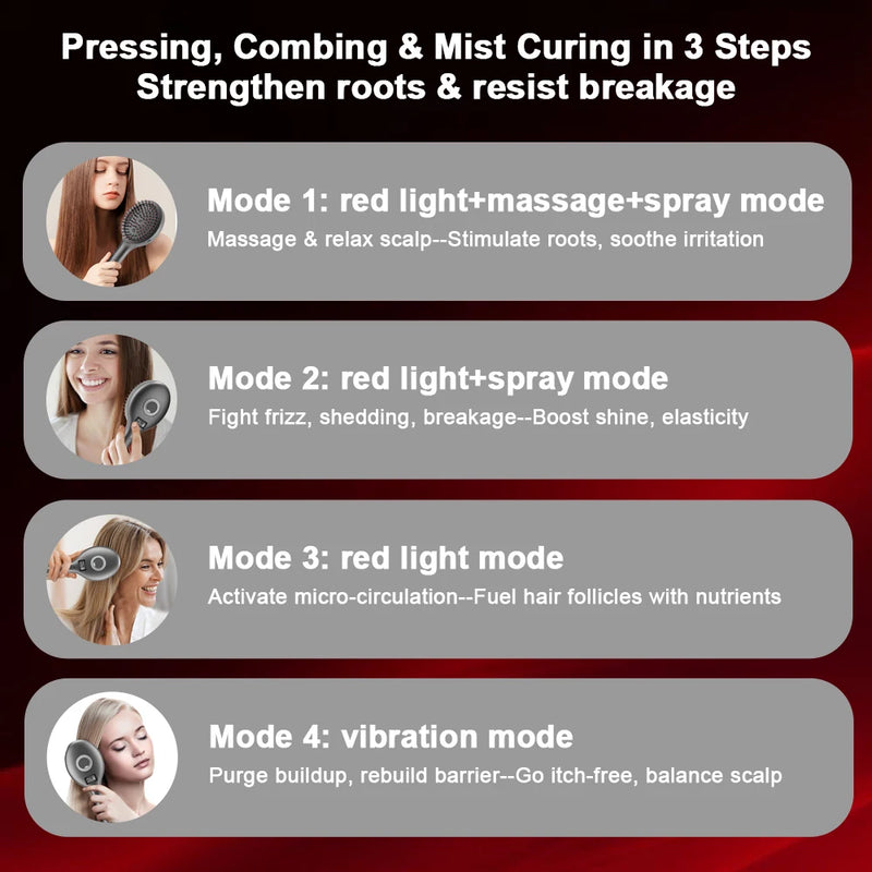 4 modos de spray elétrico massagem pente vibração couro cabeludo cabeça massageador 630nm luz vermelha escova crescimento do cabelo óleo essencial ferramenta cuidados com o cabelo