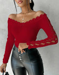 Encanto Casual – Blusa Sexy Ombro Caído com Renda