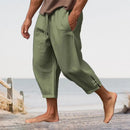 Bandagem de bolso grande calça grande masculina, calça harém solta, calça larga de linho masculina, calça casual masculina