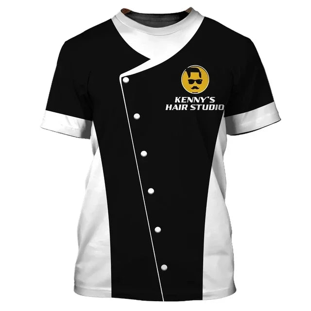 Camiseta para barbeiro masculina, camiseta casual com estampa 3D, personalidade hip hop, gola redonda, manga curta, moda verão