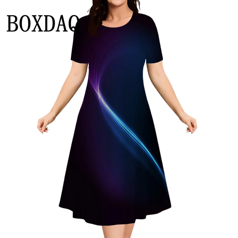 2025 novos vestidos femininos listrado impressão elegante moda casual vestidos de manga curta plus size feminino verão solto tamanhos grandes vestido