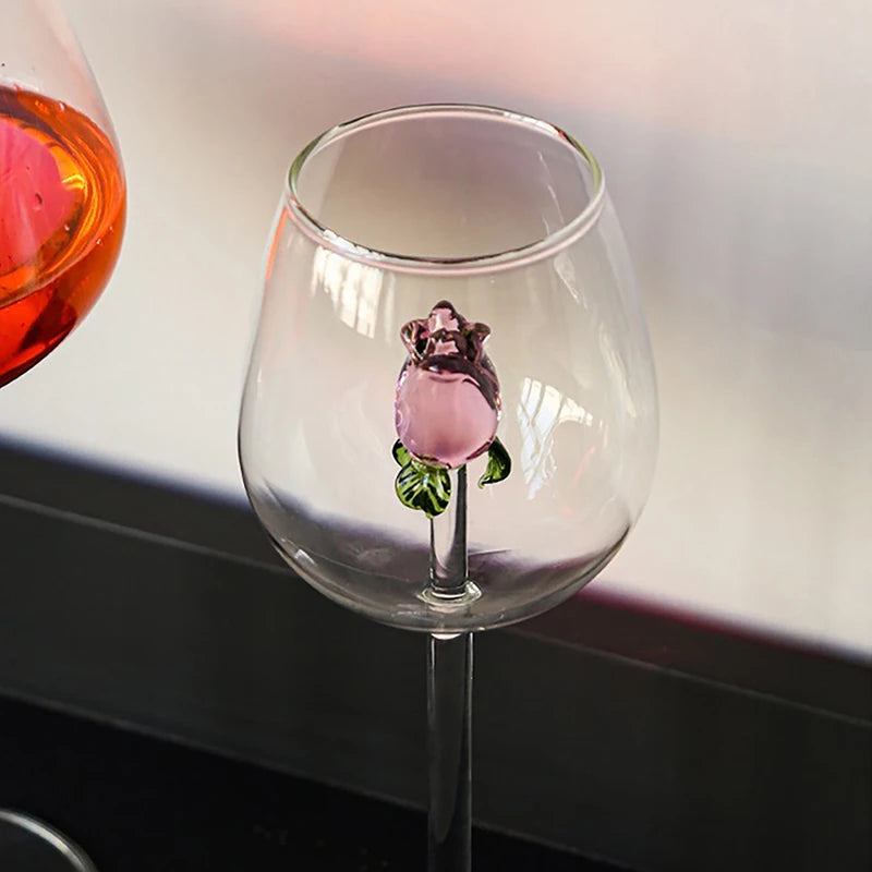 Criativo 3d rosa vidro rosa embutido vermelho branco copos de vinho copo drinkware cálice flauta champanhe doméstico adorável presente dos namorados