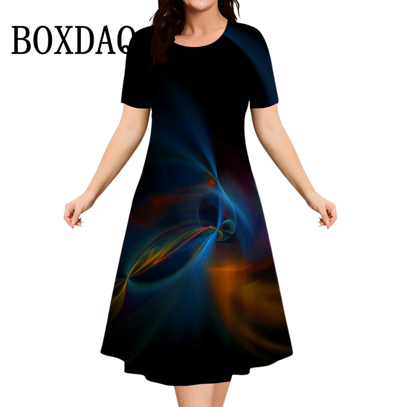2025 novos vestidos femininos listrado impressão elegante moda casual vestidos de manga curta plus size feminino verão solto tamanhos grandes vestido