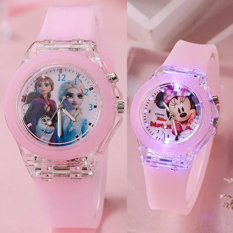 Disney-Relógio Infantil Minnie Spider Man, Boneca de Desenhos Animados, Relógio Eletrônico, Flash Light, Meninos, Meninas Birthday Festival Presentes