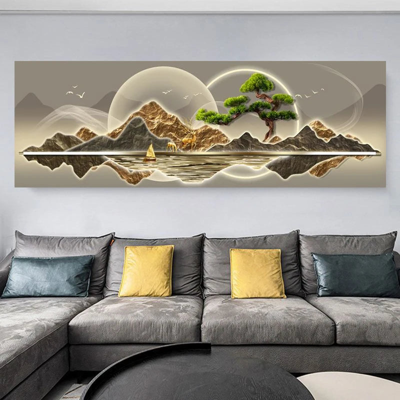 Pintura De Paisagem De Luxo Moderno Para Sala De Estar, Wall Art Poster, Pintura De Lona, Decoração De Casa, Decoração Estética Sem Moldura