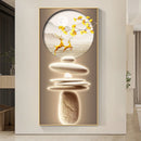 Estilo chinês Zen Pedra Golden Deer Canvas Pintura Wall Art, Rich Tree Posters, Fengshui Wall Art para decoração varanda, sem moldura