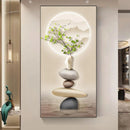 Estilo chinês Zen Pedra Golden Deer Canvas Pintura Wall Art, Rich Tree Posters, Fengshui Wall Art para decoração varanda, sem moldura
