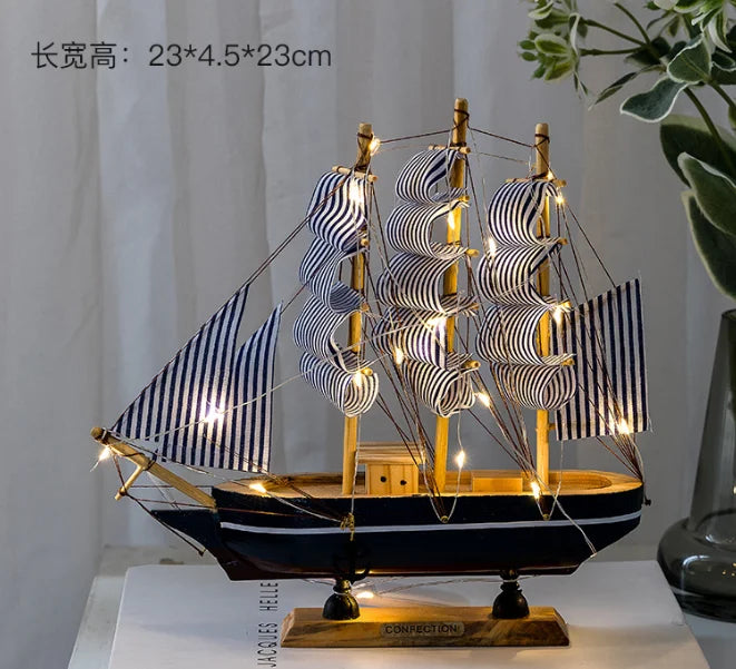 Modelo de veleiro de madeira para escritório e sala, decoração estilo mediterrâneo, artesanato criativo, vela suave, 1pc