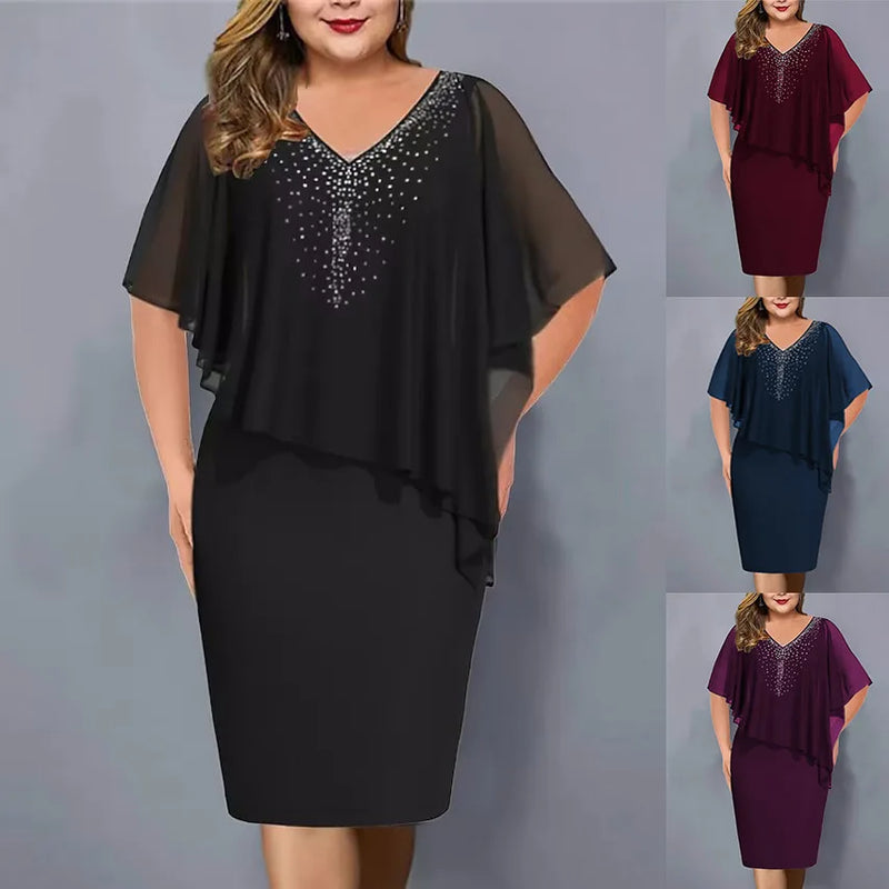 2024 novo elegante vestido de festa de verão strass decoração uso diário bodycon plus size chiffon senhora vestido de banquete