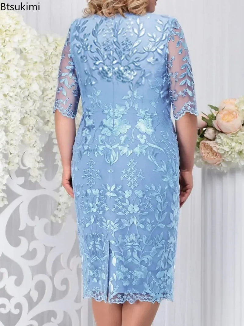 2025 feminino sring vestido de verão festa de casamento convidado feminino fino ajuste renda floral elegante bodycon formal vestidos de festa plus size 5xl