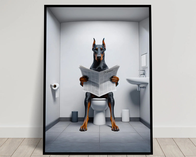 WC Animais Pintura De Lona, Leitura De Jornal, Ovelha Jacaré, Cartaz Doberman Print, Arte Da Parede, Room Pictures, Decoração De Casa