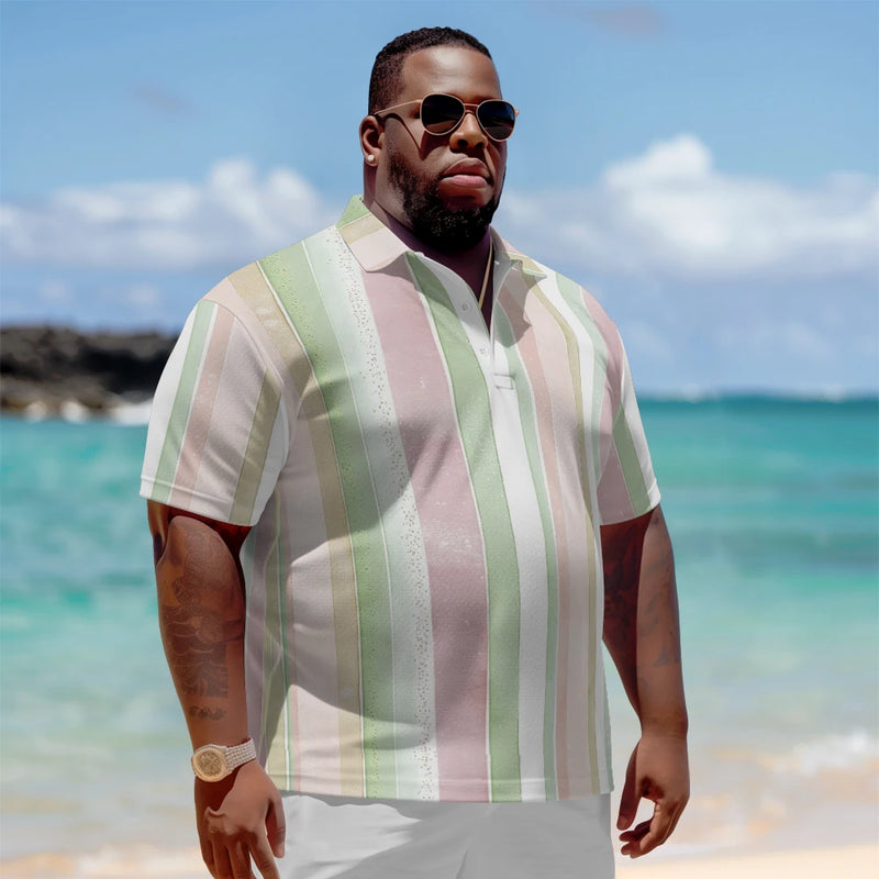 Camisa polo listrada para homens, botão de lapela casual, adequado para compras e golfe, plus size, rosa, verde, laranja, 1