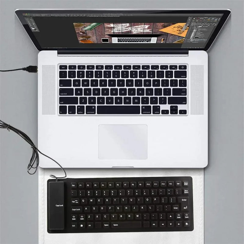 Teclado de silicone dobrável 85/109 teclas USB com fio silencioso à prova d'água à prova de poeira Soft Touch Rollup para notebook laptop