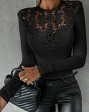 Encanto Casual – Blusa Sexy Ombro Caído com Renda