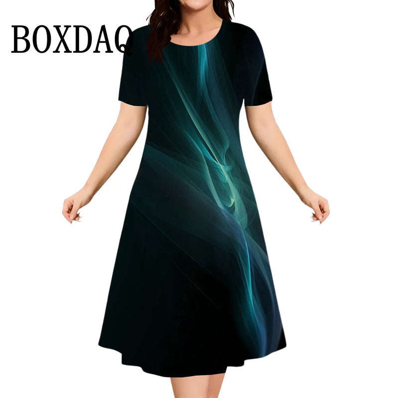 2025 novos vestidos femininos listrado impressão elegante moda casual vestidos de manga curta plus size feminino verão solto tamanhos grandes vestido