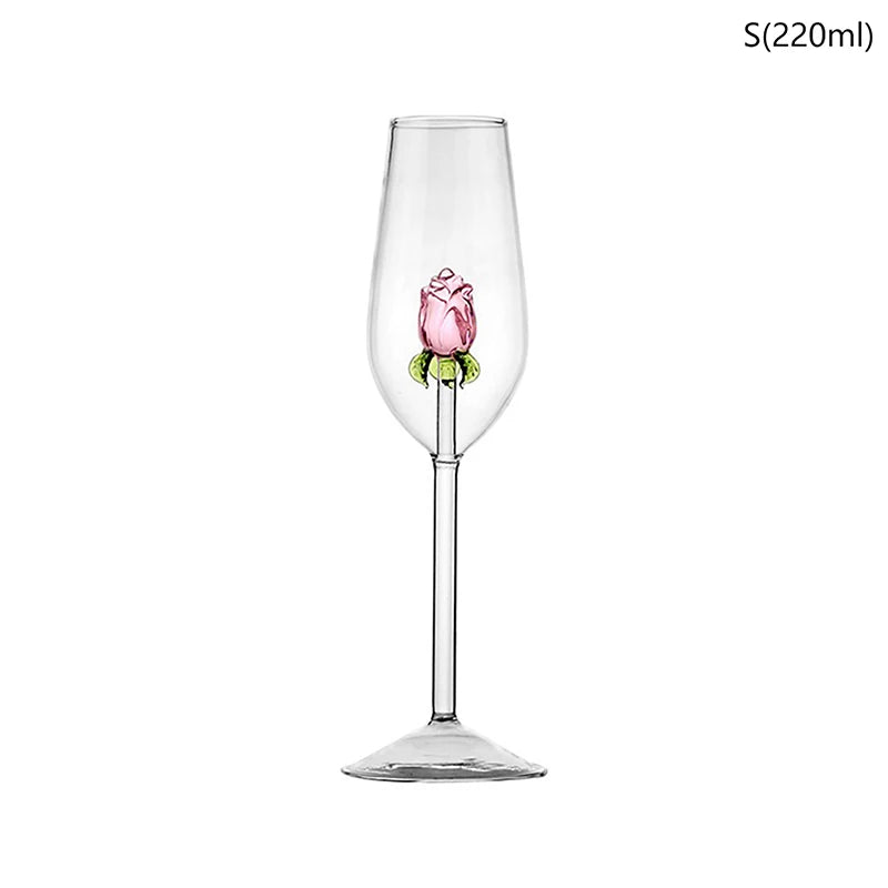Criativo 3d rosa vidro rosa embutido vermelho branco copos de vinho copo drinkware cálice flauta champanhe doméstico adorável presente dos namorados