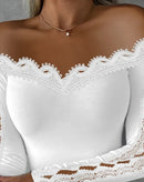 Encanto Casual – Blusa Sexy Ombro Caído com Renda