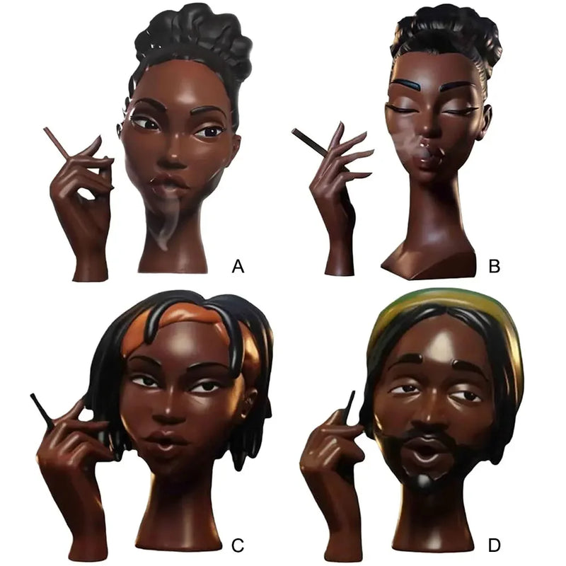 Novo queimador de incenso de cabeça, queimador de incenso de resina de rosto feminino preto nobre e 60 cones de incenso, exibição de artesanato para quarto e escritório