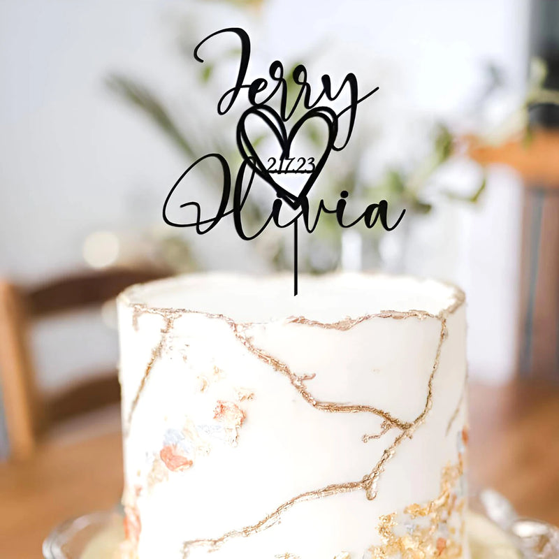 Toppers de bolo de casamento personalizados com data - A001, toppers de bolo acrílicos personalizados para casamento e madeira