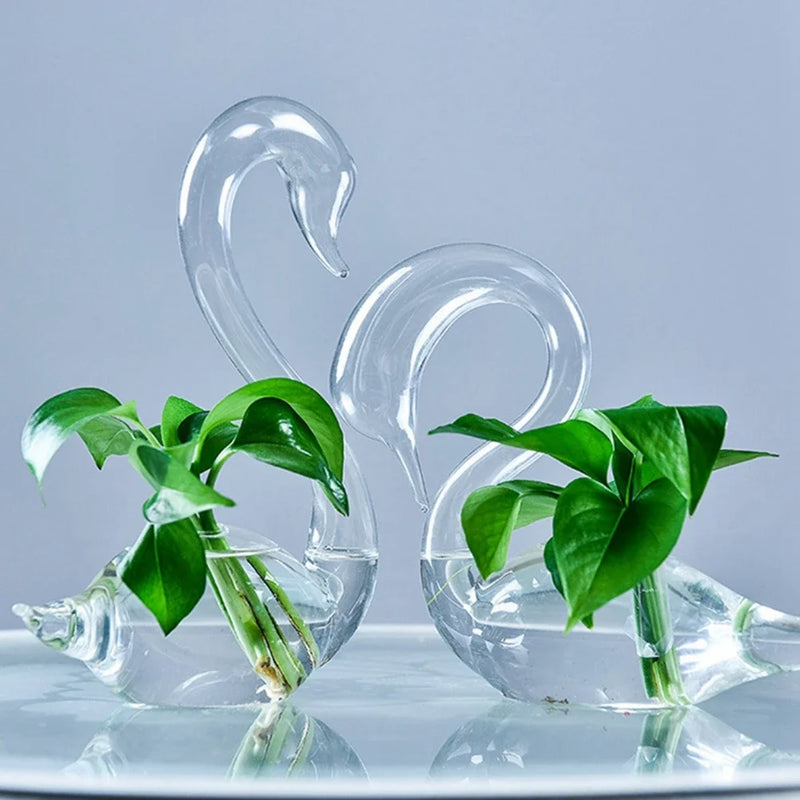 Vaso de flores hidropônico em forma de cisne, vidro transparente, decoração de casa, presentes de feriado, casamento