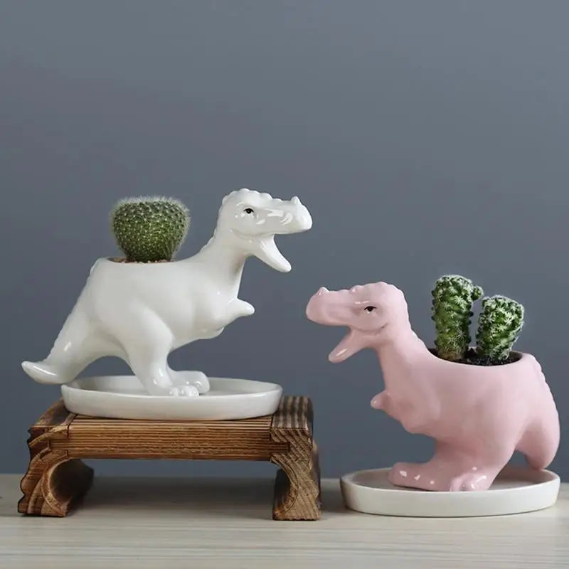 94pf Dinosaur Planter Pot para W/ Drenagem Bandeja Cacto Cactus Flor Contai
