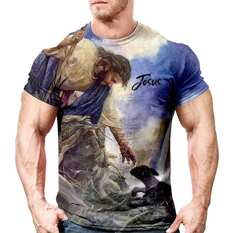 Estilo e Fé: Camiseta Retro 3D com Estampa de Jesus