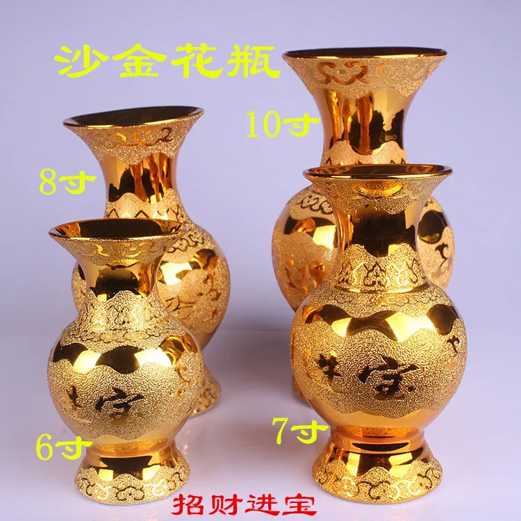 Vaso cerâmico para Buda Adore o deus da riqueza Guanyin Ouro Garrafa de água Templo budista oferecendo flores Suppli budista